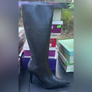 Summer Rio Black Pointed-Toe Knee-High Stiletto Boot